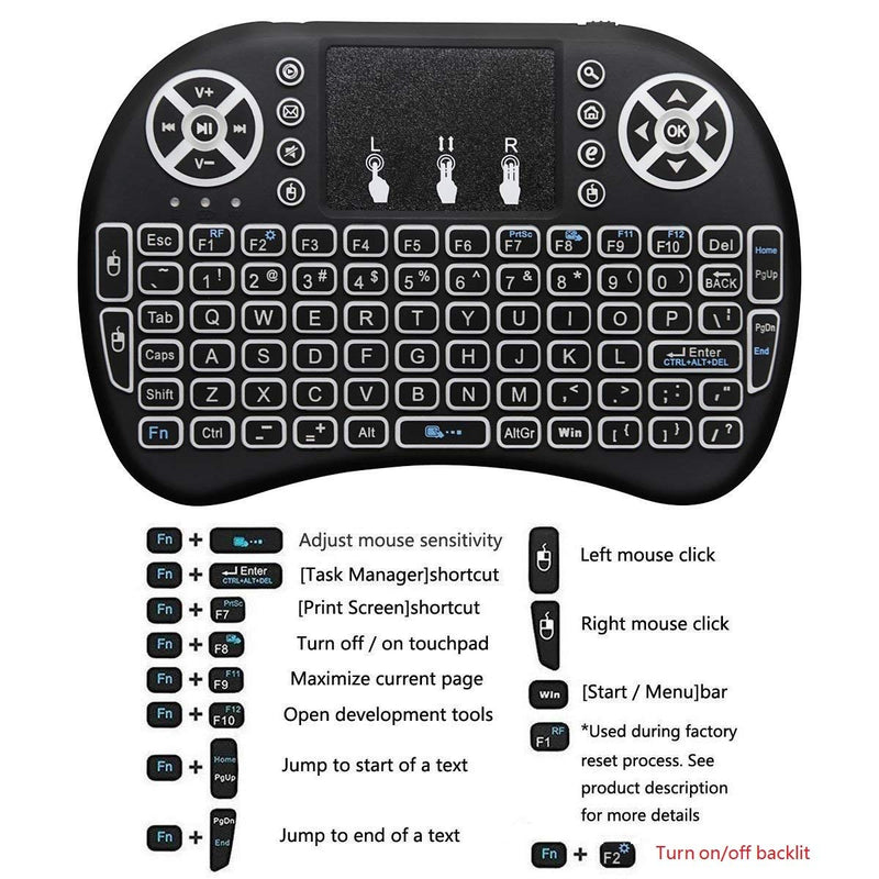 BIFANS 2.4G Mini Wireless Keyboard with Touchpad Mouse, Upgraded Multi Backlit, Portable Wireless Keyboard with USB Receiver Remote Control, Best for Android Smart TV Box HTPC Pad Xbox Windows Mac