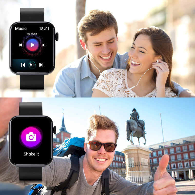 Life Watch Smart Heart Rate Blood Oxygen Body Temperature Sleep Monitor Fitness Steps Tracker Wireless Voice Call iOS &Android Compatible IP67 Waterproof Various Sport Fitness Modes Flash Light- Black