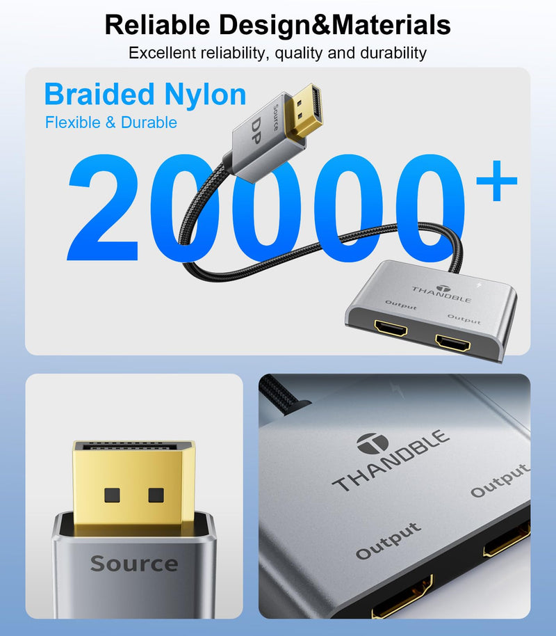 DisplayPort to Dual HDMI Adapter (4K@60Hz) DP to HDMI Splitter for Dual Monitors Extended Display MST Display Port to HDMI 1 in 2 Out Hub for PC, Graphics Card