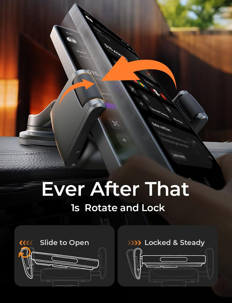 LISEN Suction Phone Mount for Car, [Ultra Suction & 95% Cases Friendly] Car Phone Holder Mount Vacuum Dashboard Phone Holder, Car Cell Phone Holder for iPhone 17 16 15 14 Pro Max Air Galaxy S26 S25 Black