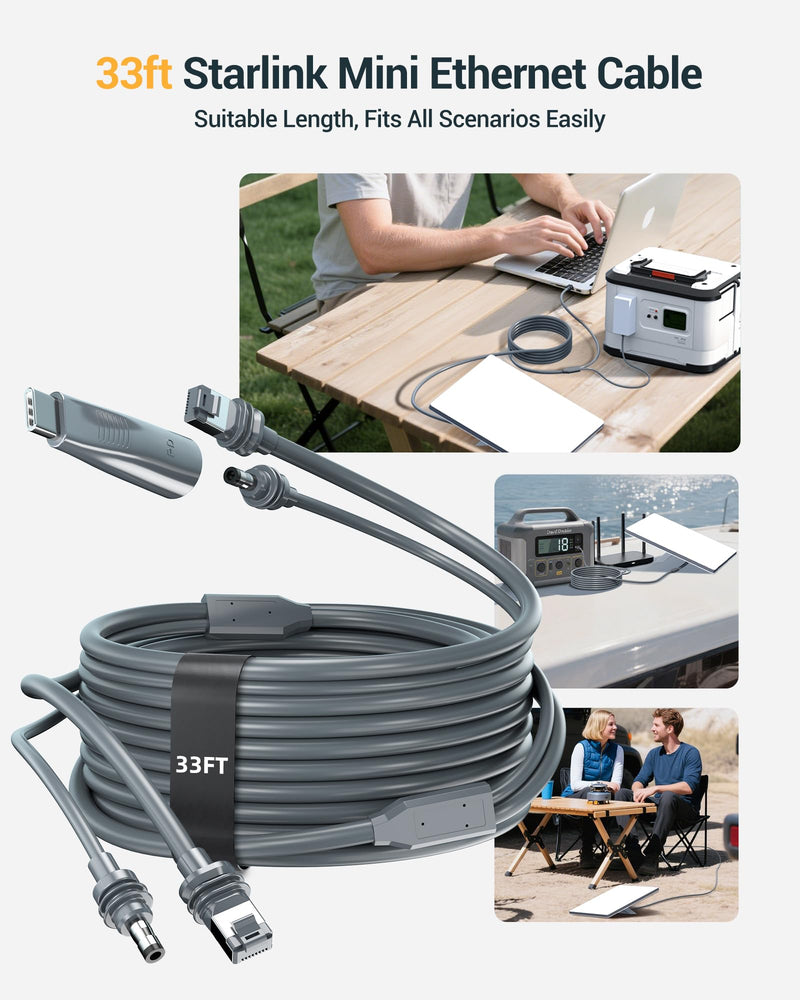 2 in 1 for Starlink Mini Ethernet Cable,33 FT Star Link Mini Power Cord | Waterproof Replacement Mini Cable, Supports Data Transfer, DC to USB C Adapter Power Supply Cord for Starlink Mini Network 33FT 396 Inches