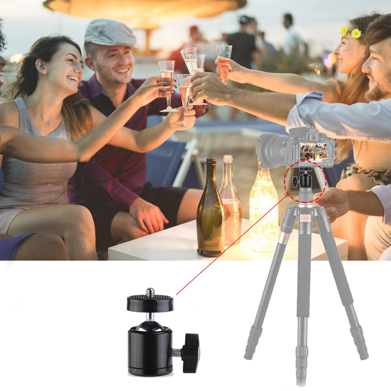 Universal 1/4" Swivel Mini Ball Head Screw Tripod Mount with Hot Shoe（2 Pack）, Eszkozta 360 Degree Rotating Mount Base Adapter for DSLR Cameras HTC Vive Tripods Monopods Camcorder Light Stand… Black-Black-with Hot Shoe
