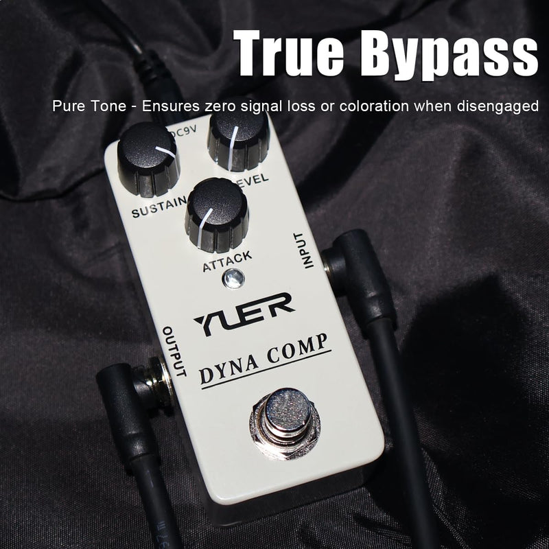 YUER Beginner Guitar Compressor Pedal Mini Dyna Compression Effect Pedal for Electric Guitar Analog Comp Easy to Use True Bypass Aluminum Case with Footswitch Cap
