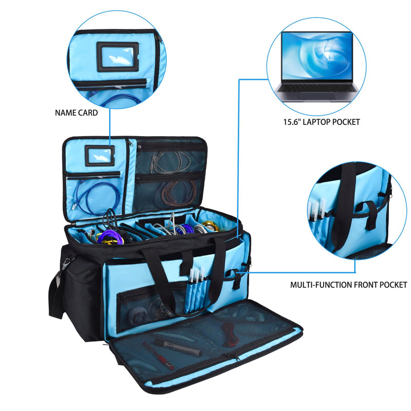DJ Equipment Cable Bag - Gig Bag with Detachable Padded Bottom and 8 Dividers - Case for Musical Accessories, Cords, Gear, Sound Equipment