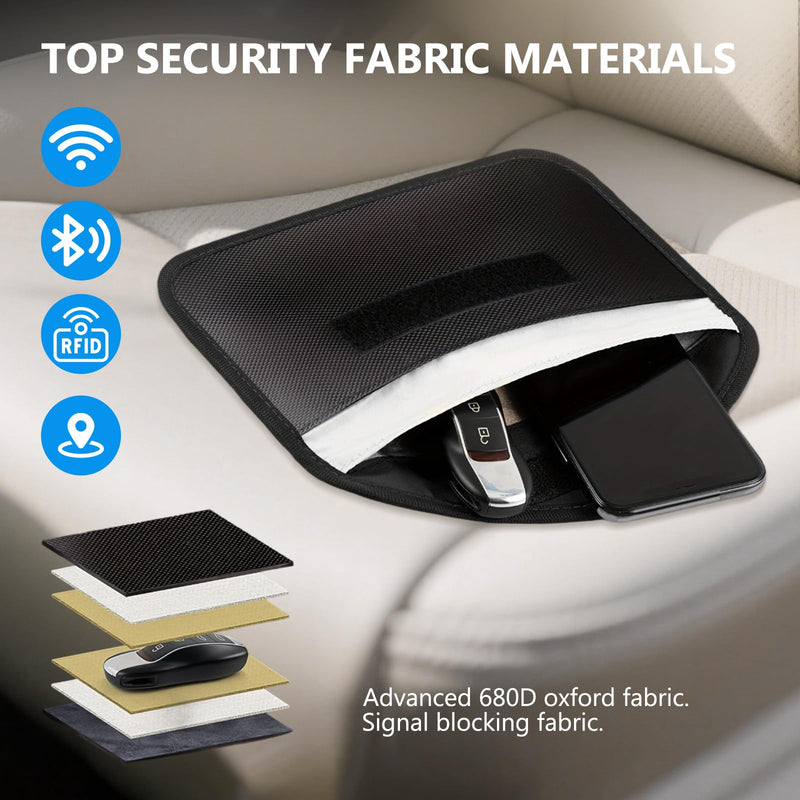 TENOC Faraday Bag for Cell Phones and Car Keys, RFID Signal Blocking Pouch, Anti-Theft Keyless Entry Protector, Privacy Security Sleeve Case for Men Women, Black
