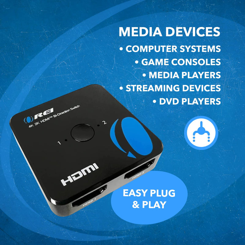 OREI HDMI Switch 4K HDMI Splitter - 2x1 Bi Directional - 4:4:4 8-bit - HDMI 2.0, HDCP 2.2, 18 Gbps, 4K @ 60Hz HDMI UltaHD High Resolution Switch Between 2 Inputs or Toggle Displays (UHDS-212) 2x1 Bi-Directional Splitter