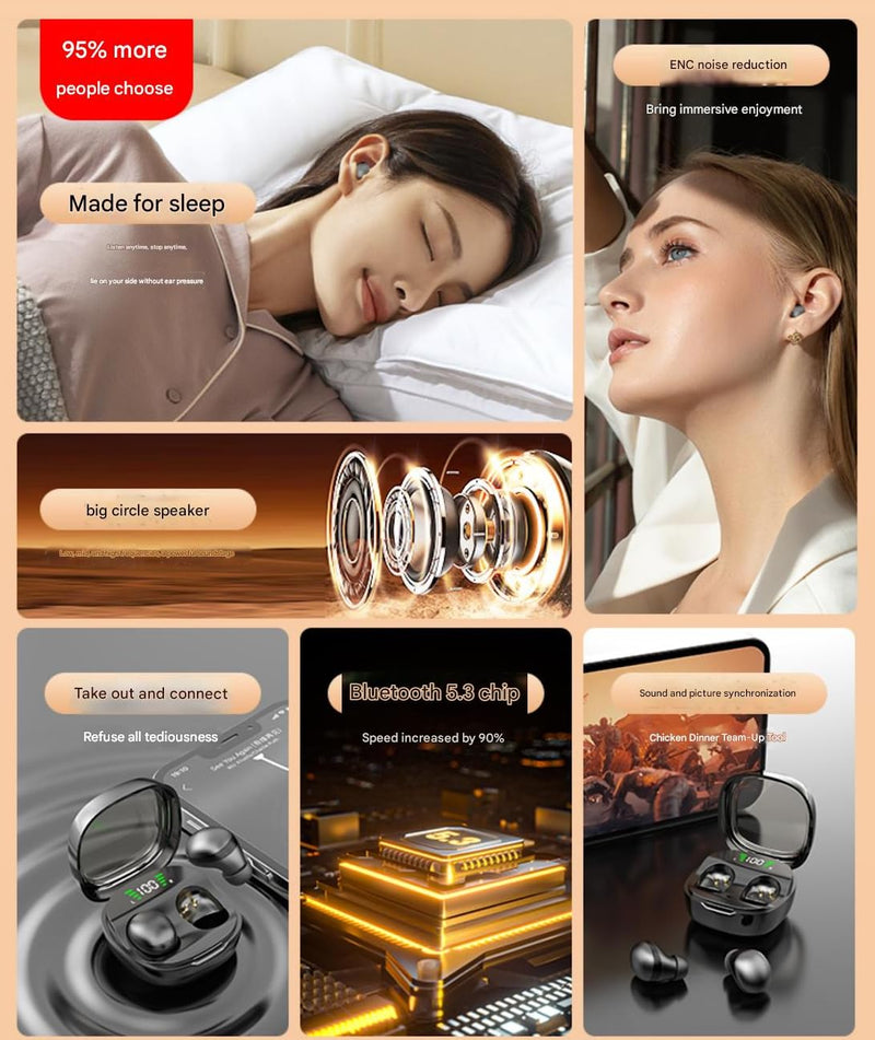 9S Pro Mini Invisible Bluetooth Sleep Earbuds | Ultra-Small Hidden in-Ear Headphones for Side Sleepers, ENC Noise Reduction, Pain-Free Fit, Low-Latency Audio, 30H Playtime (Skin) Skin
