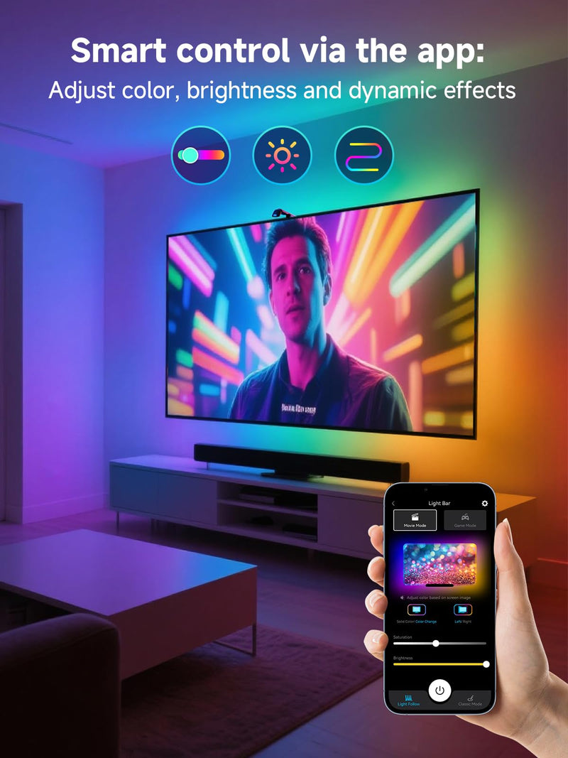 GIPOYENT LED TV Backlights with Camera, 13.7FT TV Lights That Change with for 45-65 in TV, Music Sync LED Strip Light with Smart App Control - RGB Color Changing Light Strip for Bedroom 13.7FT for 45"-65" TV