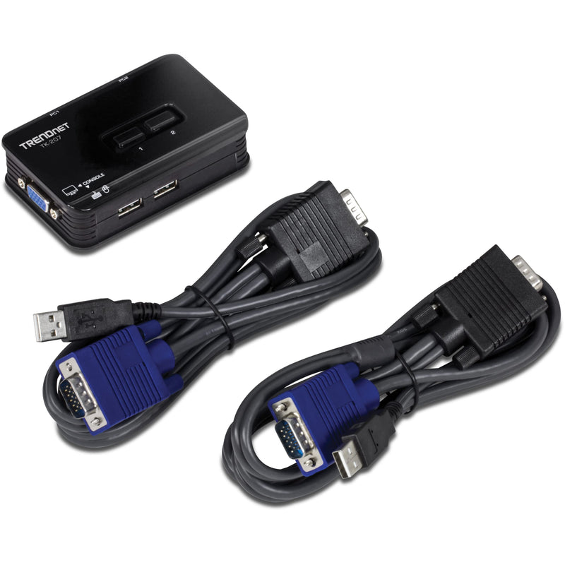 TRENDnet 2-Port USB KVM Switch, TK-207K | Control Two Computers with One Set of Console Controls,2048 x 1536 Resolution,60Hz Refresh Rate,All Required Cabling Included 2 Port USB w/ Cables