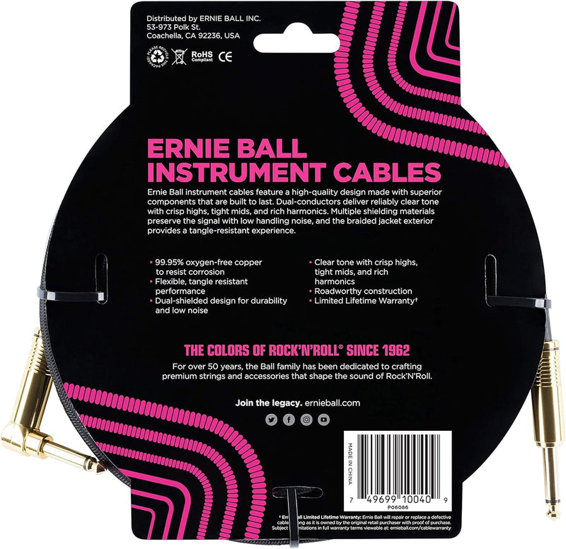 Ernie Ball Braided Instrument Cable Set Straight/Angle Length 18ft in Black (P06086) - Pack of 2