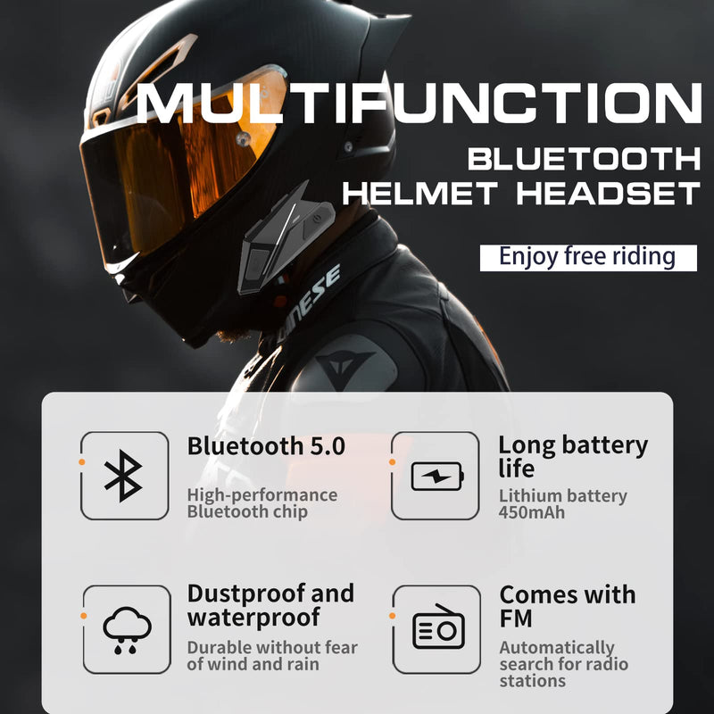 Motorcycle Bluetooth Headset, DSP Noise Cancelling Helmet Speakers | HD Stereo Helmet Speakers, Bluetooth 5.0 Motorbike Communication Headset, 18H Playtime for Motorcycle, Skiing, Cycling