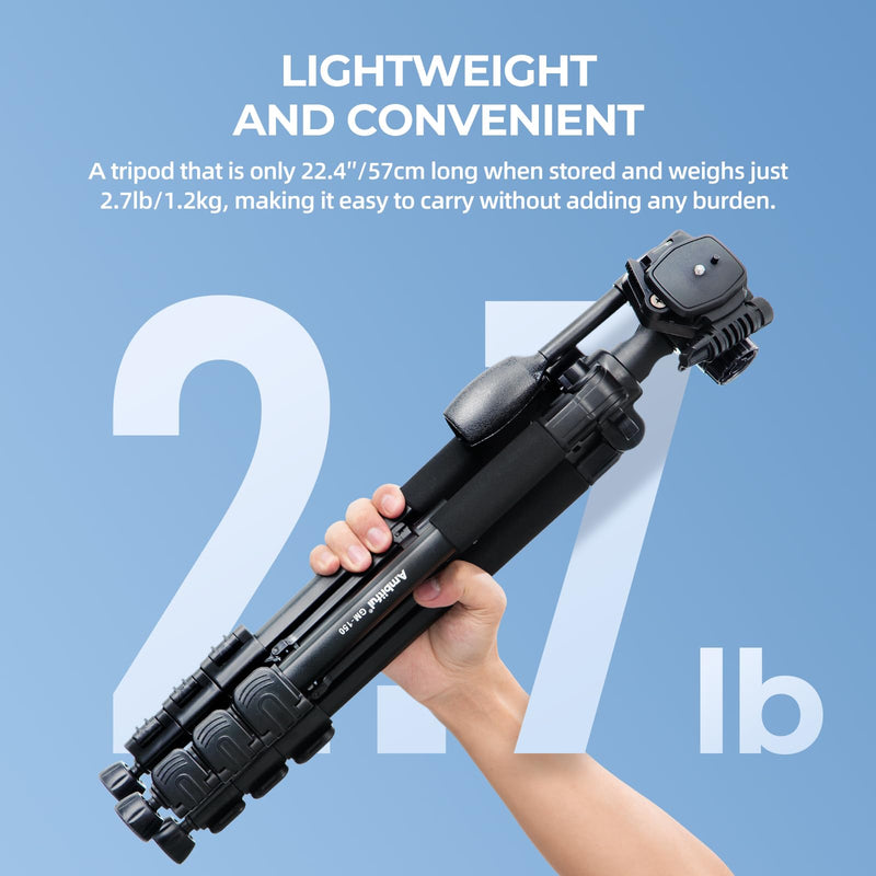 Ambitful 62" Professional Camera Tripod | Removable Horizontal Mount for DSLR/Phone/Camcorder/Spotting Scopes, Tall Video Recording
