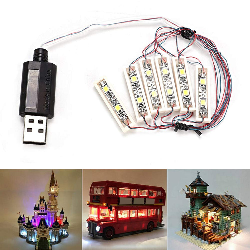 Ymiko 1 x 6 LED Downlights USB Powered Brick White, Powered by USB, LED Bricks, Lamp Off, LED Lighting, Compatible with Bricks