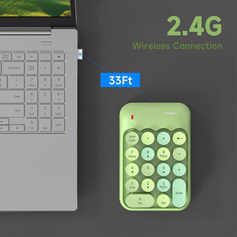 [AUSTRALIA] - MOFII Wireless Number Pads - Green Numeric Keypad 18 Keys USB 2.4G Round Keycap Colorful Extensions Keypads, Financial Accounting Portable Numpad 10 Key for Laptop/PC/Notebook/Surface Pro 