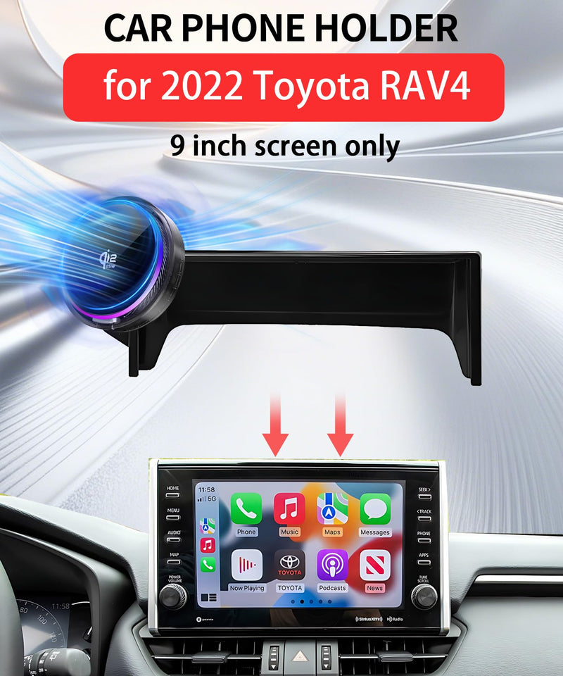 25W Car Mount Charger for Toyota RAV4 2022 9-Inch Screen | 2022 Toyota RAV4 Qi2.2 25W MagSafe Fast Charging Cell Phone Holder Accessories,with Cooling Fan＆54W Fast Adapter for 2022 Toyota RAV4(9 Inch)