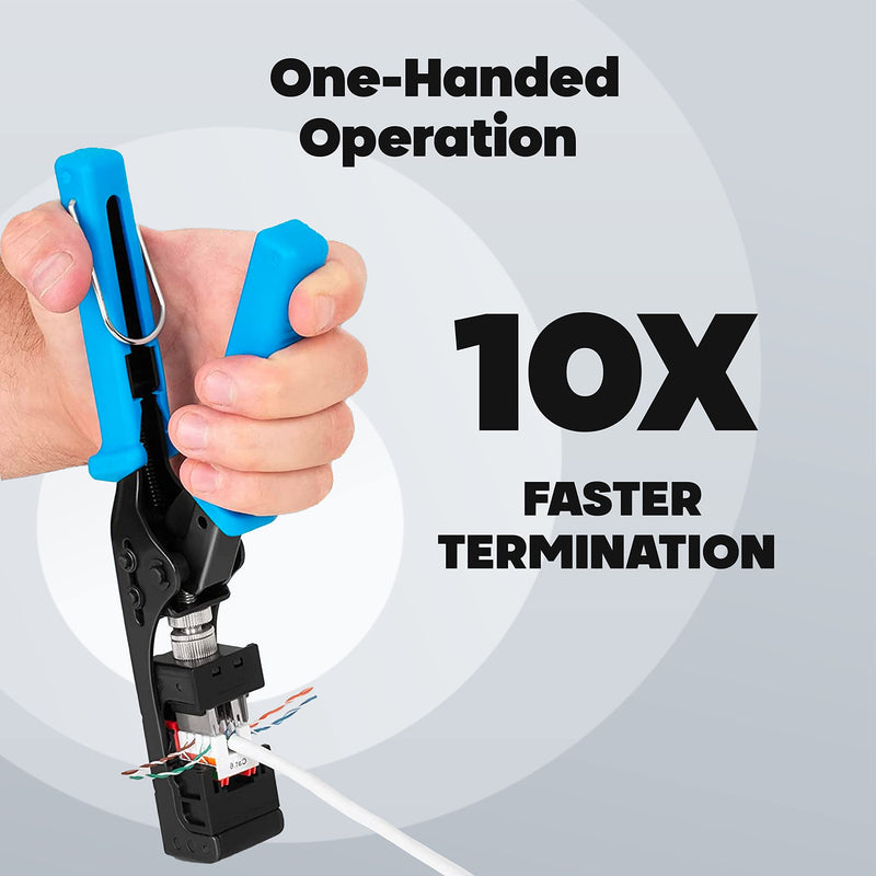 Speed Termination Tool - Easy Punch Down with Stainless Steel Blades For 45 Degree RJ45 LAN Cat6 / Cat5e Keystone Jacks + 10 White Cat6 Keystones Jack Connectors Kit 10 Pack (Cat6)