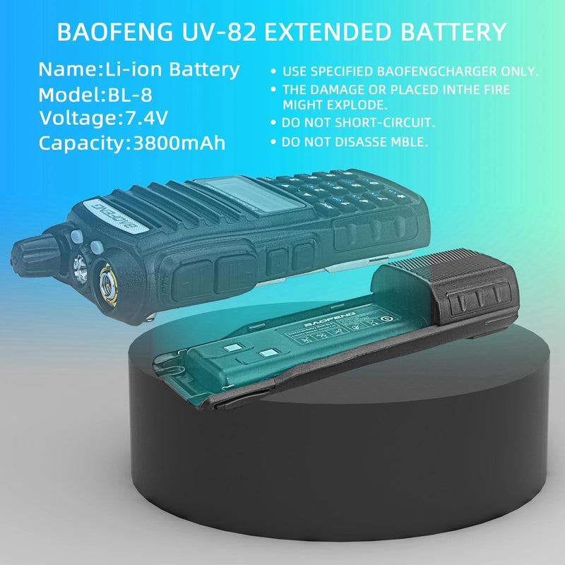 [AUSTRALIA] - BAOFENG UV-82 Battery,Upgrade 3800mAh High Capacity Extended BL-8 Battery with Type-C Charger for BAOFENG UV-82 UV-82L UV-82C UV-89 GMRS Series Two-Way Radio (2Pack) 2Pack 