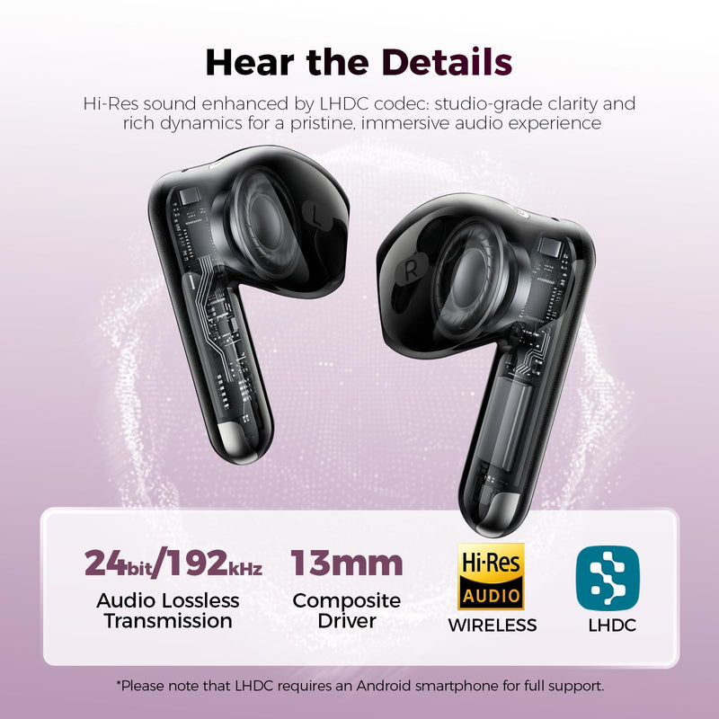 havit Space T1 Wireless Earbuds, Adaptive Hybrid Active Noise Cancelling Bluetooth Earbuds, 6-Mic AI ENC, Head-Tracked Spatial Audio, 40.5H Playtime, Semi-in-Ear Fit, Bluetooth 6.0, IP54, Black