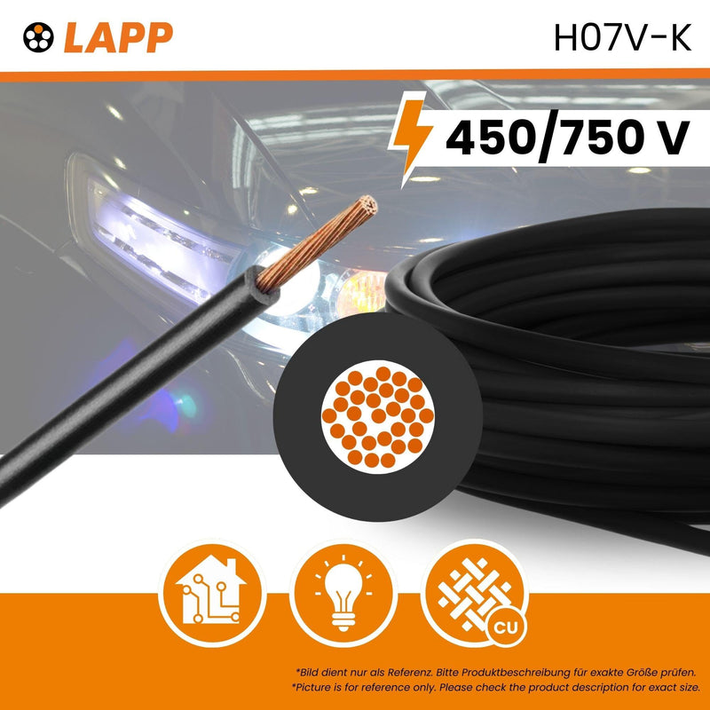 10 m Lapp 4520013 H07V-K 4 mm² Black I Wiring Cable I Flexible Flexible PVC Single Core I Stranded 4 mm2 I Wiring