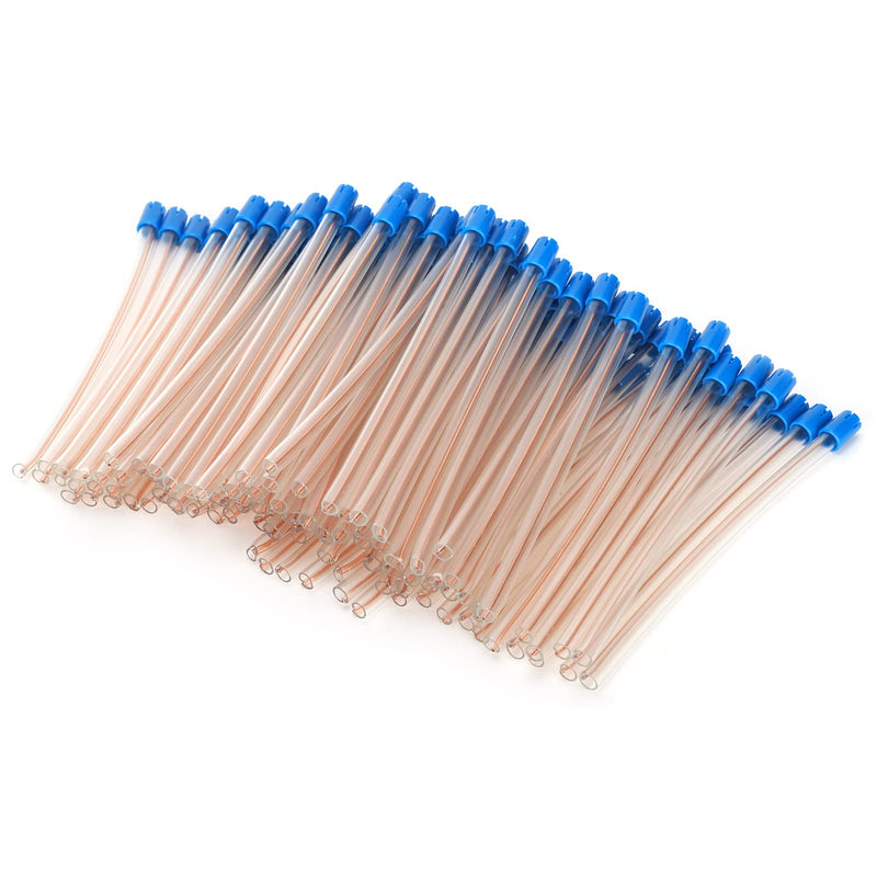 Pack of 100 Disposable Saliva Straws, Oral Care Sticks, Latex-Free Suction Tips, Flexible Transparent Tube with Blue Tips, Oral Care Accessories