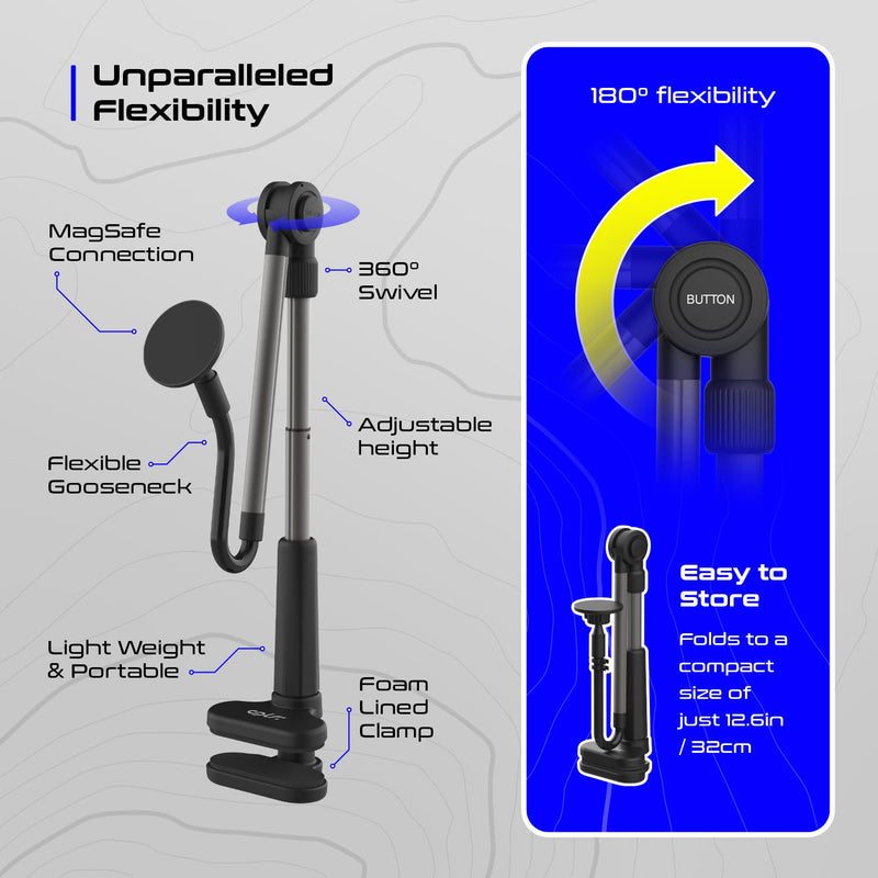 [AUSTRALIA] - EZpod Magnetic Tablet & Cell Phone Holder Mount for Bedstand | Desktop Compatible with MagSafe for iPhone 15 14 13 Pro Max Mini with 360° Rotation and Flexible Gooseneck Tabletop Clamp Stand 