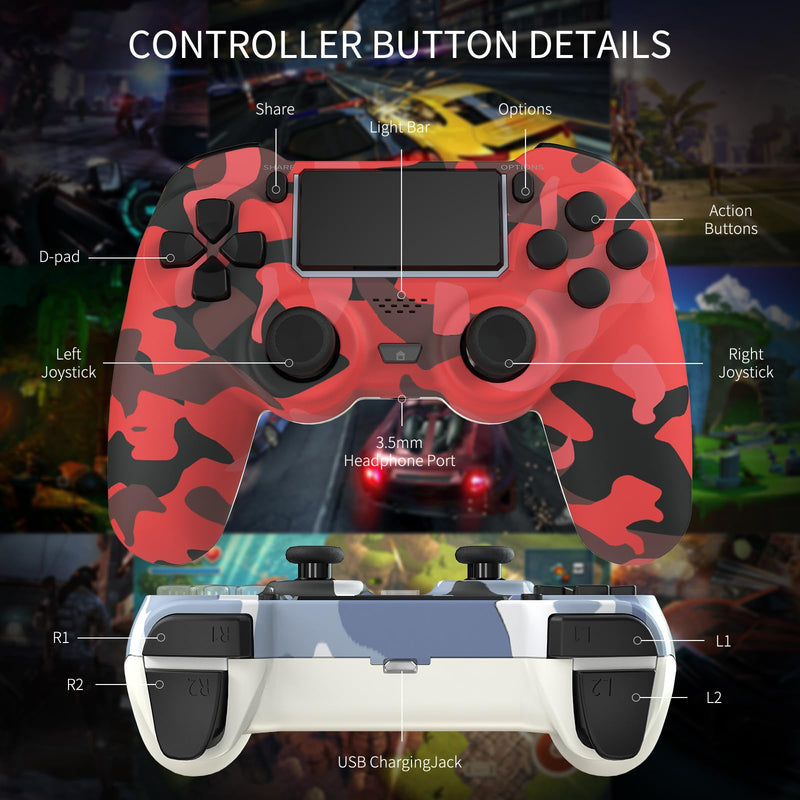 2 Pack Wireless Controller for PS4/Pro/PS3,Wireless Remote Gamepad with 1000mAh Battery | Double Shock | Audio | 6-Axis Motion Sensor | Share Button (Red + Blue) Red + Blue