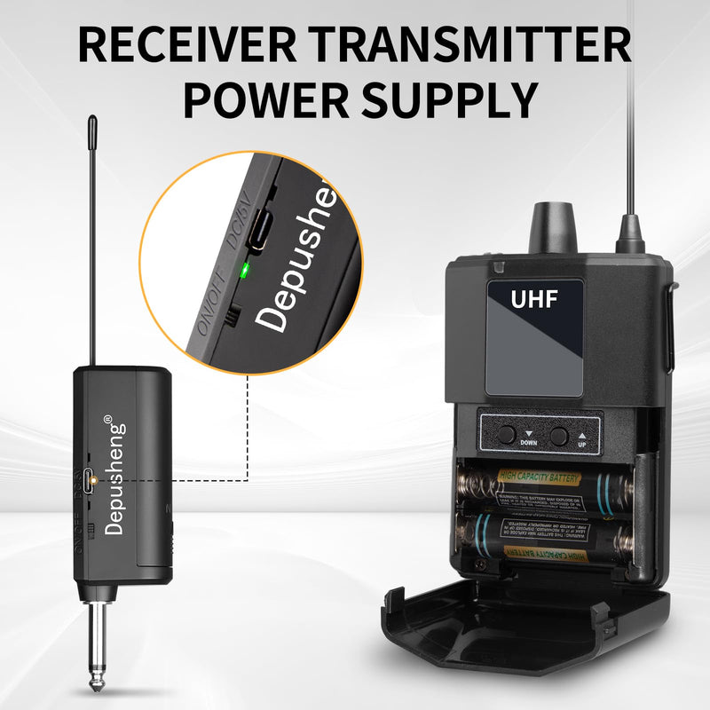 Depusheng UHF Microphone System -Wireless Microphone Set with Headset and Lavalier Lapel Mics, Beltpack Transmitter and Receiver,200ft Range, for Recording PA Speaker,Conference Q6MIC2