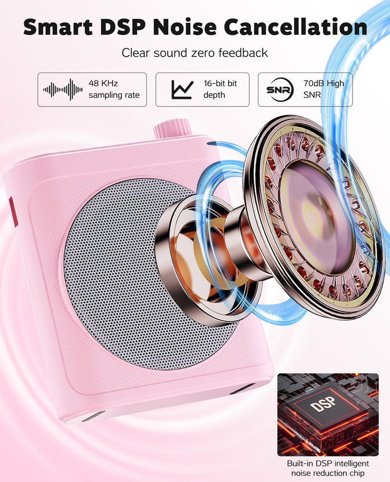 [AUSTRALIA] - Tearstone Voice Amplifier for Teachers with Wireless Magnetic Lavalier Microphone, Bluetooth Portable Rechargeable Speaker, 2 Mics for Classroom, Meetings, Speeches, Outdoor (Pink) Pink 