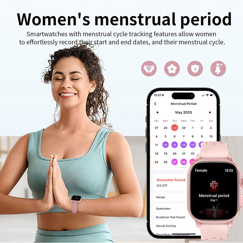 Smart Watch for Men Women Bluetooth Call Heart Rate Sleep Tracker Pedometer | 2.01" HD Display 1400mAh Battery Waterproof Sports Modes Calorie Counter AI Voice Fitness Tracker Android iOS Smartwatch Pink