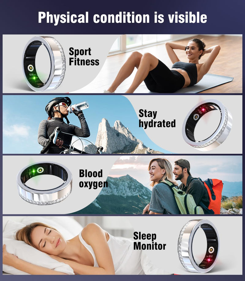 10 Gen Diamond Smart Ring and Wireless Charging Case【Industry Ranking No.1 – 0 Measurement Error】 2026 Smart Ring for Women & Men for Sleep Tracking Wearable Device,Fitness Ring 8#