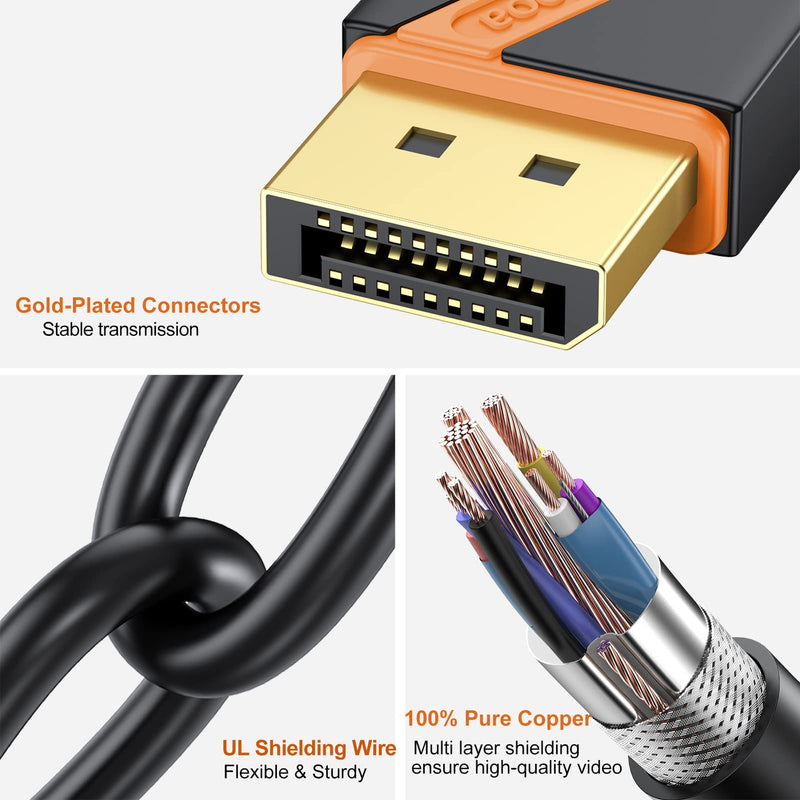 DisplayPort 1.2 Cable, 3FT, 10-Pack, 4K@60Hz, 2K@165Hz | Orange-Accent Design, Gold-plated, 21.6Gbps, 3D & HDR, FreeSync/G-Sync, For Gaming Monitor, PC, TV, Graphics Card, Laptop