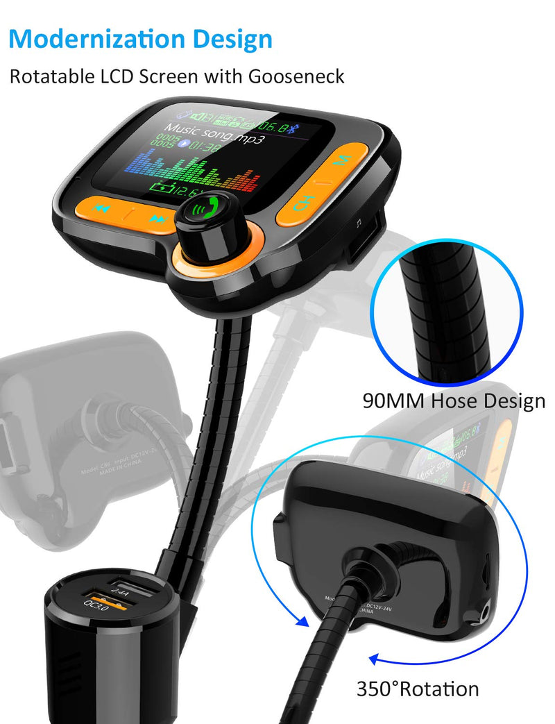 [AUSTRALIA] - TSNAM Bluetooth FM Transmitter Car Adapter,Support Wireless Handsfree Call and MP3 Music/APP Audio Play,1.8" Color Screen,3 USB Charger,3.5mm AUX Port,Compatible with iPhone,iPad,Samsung and More 