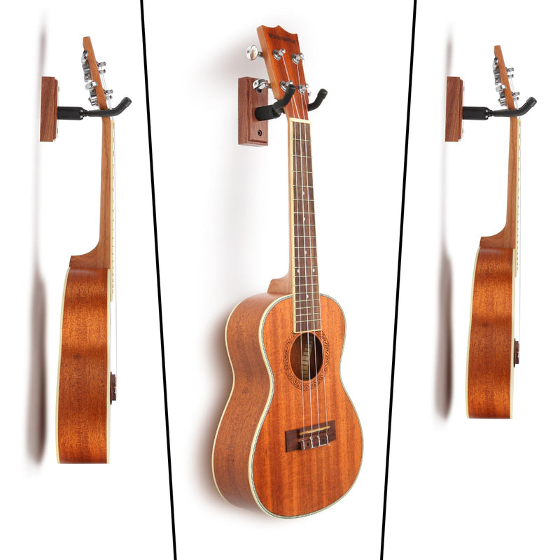 Ukulele Wall Mount Hanger, Ukulele Hanger Holder For Ukele Concert Pineapple Soprano Tenor Baritone Mandolin and Banjo, Black Walnut Hardwood Ukulele Wall Hook Display For Home, Studio, Concert.