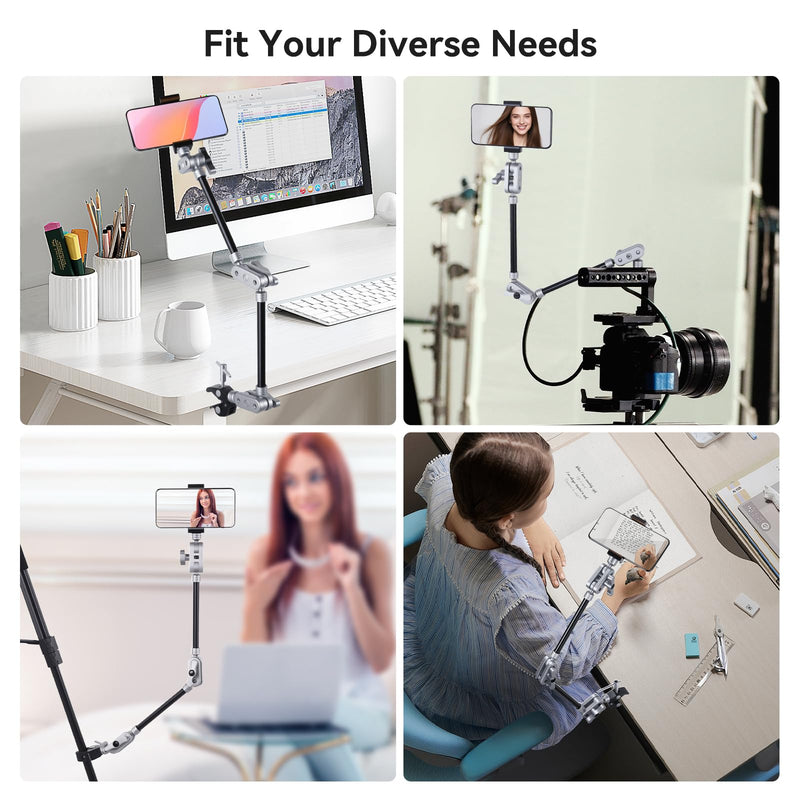UTEBIT 22" Magic Arm w Clamp Mount, Desk Camera Mount Articulating Friction Boom w Arm 1/4" Thread Adapter, Overhead Desk Phone Mount for Video Light Webcam Microphone Action Camera Content Creators