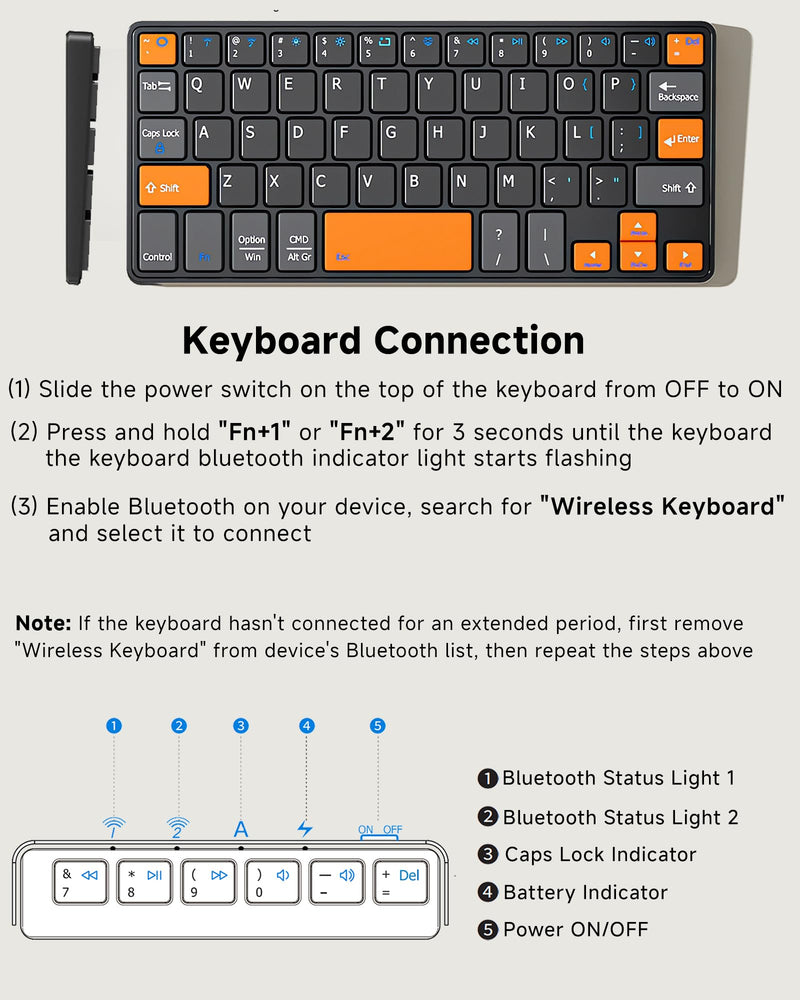 Ultra Compact Keyboard & Mouse for Galaxy Z Fold 8 Ultra/8 Wide/7/6, Phone | Portable Travel, Lightweight, Dual-device Bluetooth, Adjustable Stand, Leather Cover, Mini Wireless Keyboard, For iPad mini Orange