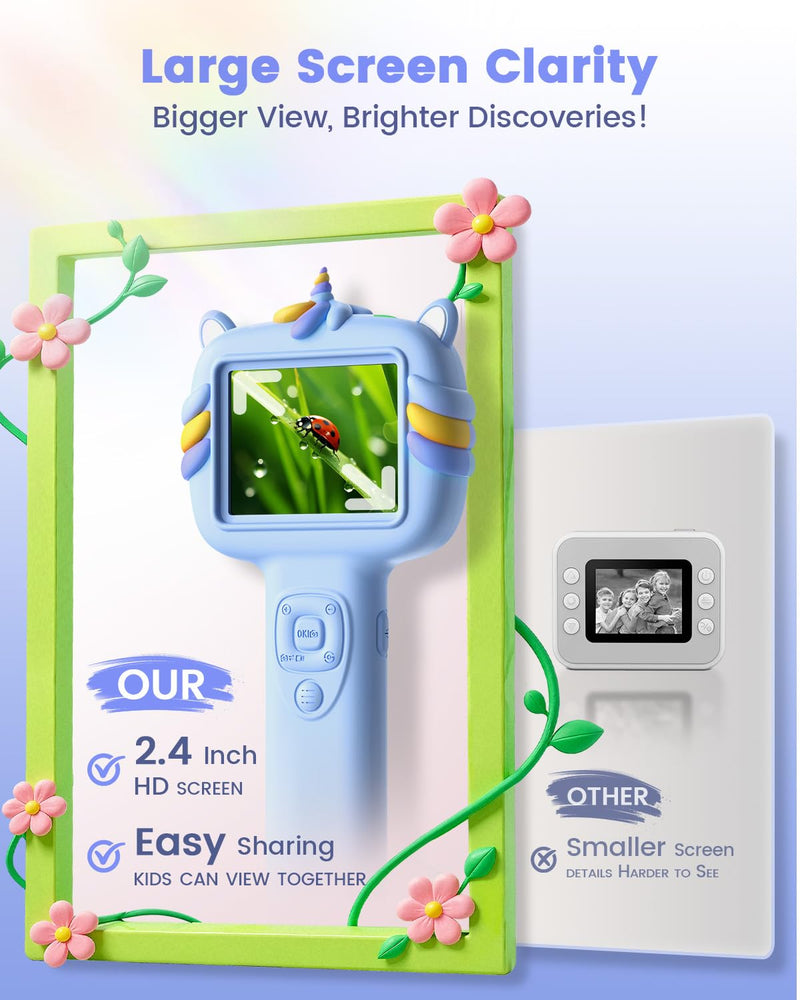 [AUSTRALIA] - Microscope Camera for Kids Gifts Toys- Handheld Pocket Microscopes with 2.4" Screen and Autofocus - Mini Digital Educational Science Kit for Christmas Birthday for Age 3-5 5-7 8-12 Girls Boys (Blue) Blue 