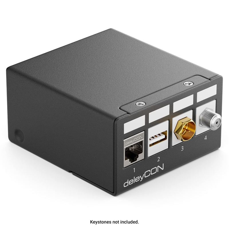 [AUSTRALIA] - deleyCON 4 Port Patch Panel Housing 1 HE for 14.9 mm x 17 mm Keystone Module with e.g. RJ45 Coaxial Connector BNC F-Connector Antenna Connector RJ-11 RCA Jack USB Toslink PS2 HDMI - Black 4 Port Gehäuse 