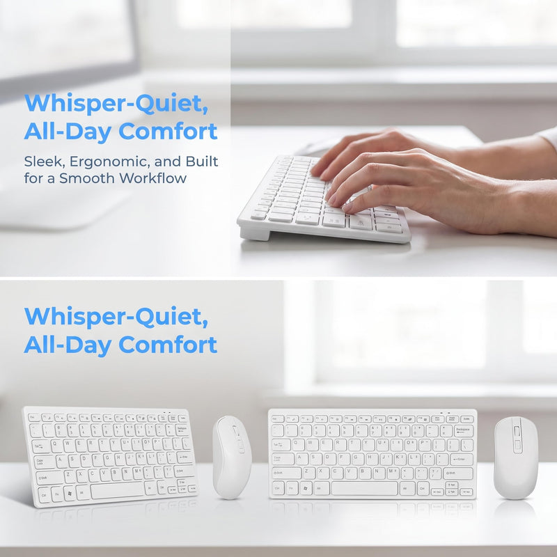 Wireless Keyboard and Mouse Combo, Ergonomic Quiet Input Set, 2.4G Wireless Office Bundle, Desktop Input Accessory for Home Office, Study Desk, Adult Daily Use (White) White