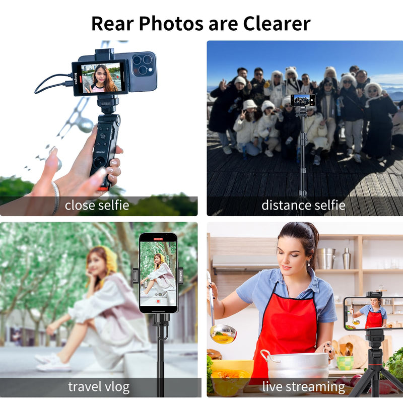 King Ma 4K 30FPS Phone Vlog Selfie Monitor Screen, Wired Mini Monitor for iPhone Rear Camera with Magnetic Phone Clip & Bluetooth Remote for Vlog Live Stream TikTok