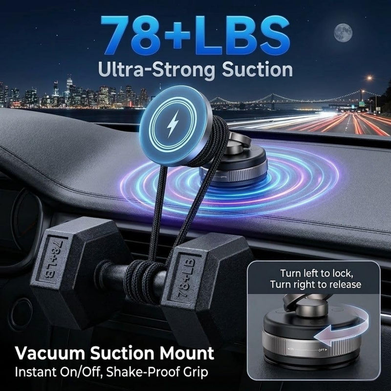 Wireless Charger Phone Holder for Car, 15W Fast Charging, Strong Magnetic Suction, 360° Adjustable Foldable Mount with Strawberry car Paper freshener