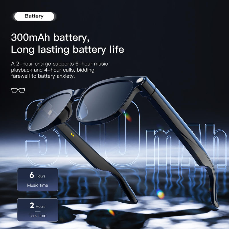 AI Glasses with Camera, 4K Video, 8MP Camera, Translation Smart | Hands-Free POV Recording Glasses, ChatGPT AI Assistant, Bluetooth & Open-Ear Audio, Weatherproof, for Business/Travel Black Glasses Frame