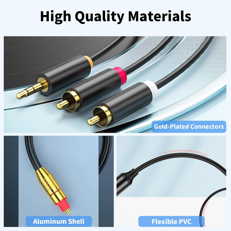 AMANKA 192KHz DAC Digital to Analog Audio Converter Optical to RCA Adapter Coaxial Toslink Optical to 3.5mm Jack AUX Optical Audio to RCA 5ft/1.5m Optical to Analog Converter Cable for HDTV, DVD, PS4