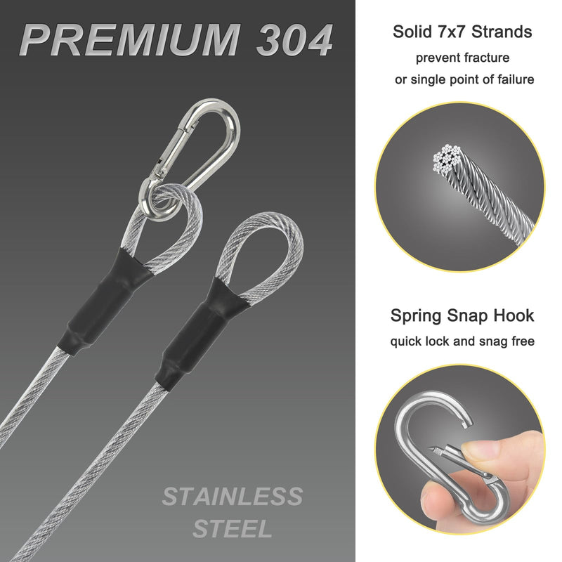 1/8" Stage Light Cables 20 Pack, 2ft Safety Cables with Carabiner Lock for DJ Light Equipments, Stainless Steel Wire Ropes, 120lb Load Capacity 1/8" dia 20pcs