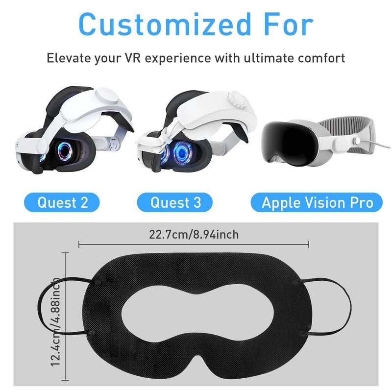 VR Face Cover Disposable Hygiene VR Face Eyes Mask Pads Facial Interface for Meta Quest 3 Quest 2, Accessories for Apple Vision Pro (Set 50, Black) VR Face Pad Cover Black