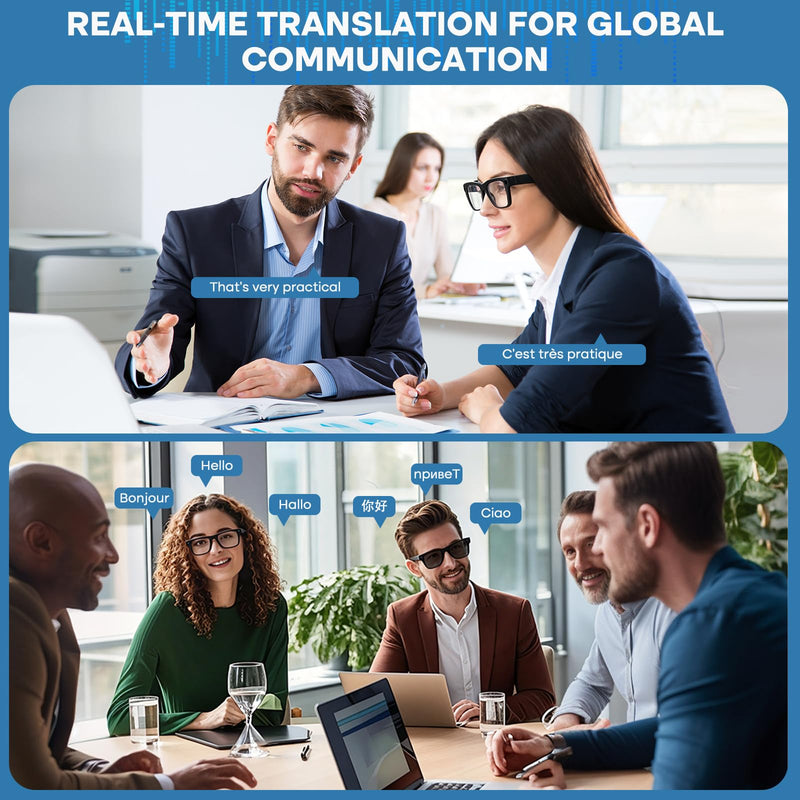 AI Smart Glasses with 4K Camera: Hands-Free POV Recording & Translation | ChatGPT-powered glasses with 8MP camera, realtime voice translation, open-ear audio & interchangeable lenses for smart travel