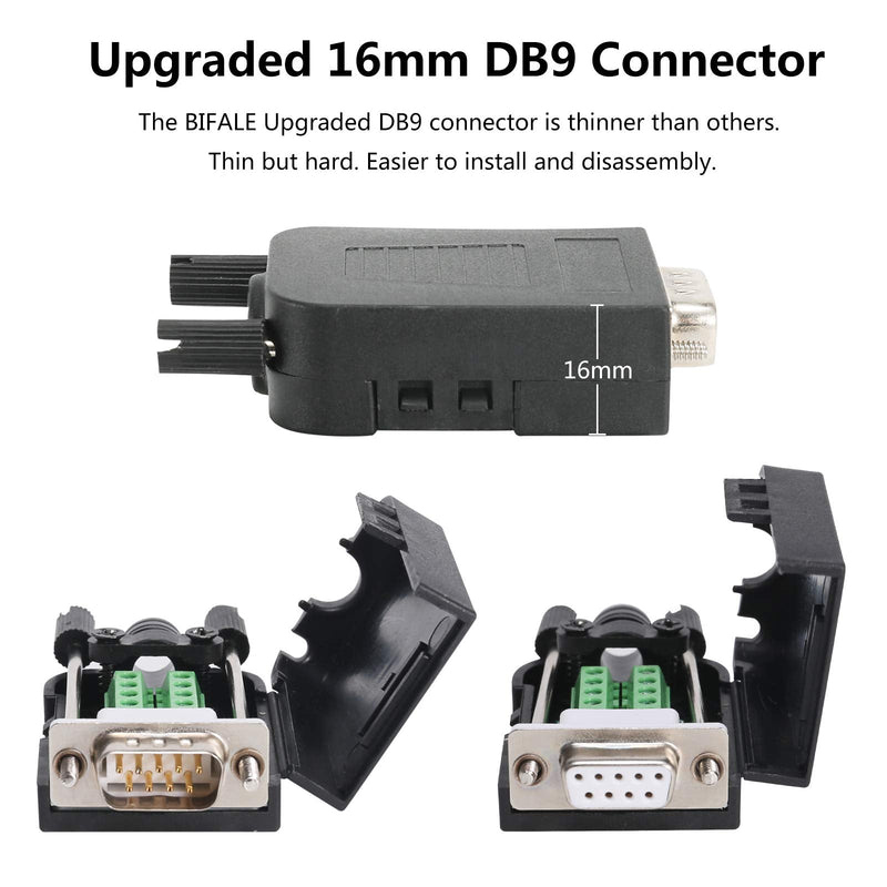 BIFALE DB9 Breakout Connector (3 Male+3 Female), DB9 Solderless Connector RS232 D-SUB Serial Adapters 16mm thinner 9 Pin Port Terminal Breakout Board with Case Long Bolts Tail Pipe 3 Male+3 Female