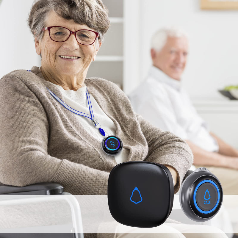 [AUSTRALIA] - Caregiver Pager, Wireless Call Button for Seniors/Elderly at Home, 3 SOS Buttons + 3 Receivers Medical Life Alert System, Emergency Panic Call Bell, Nurse Calling & Patient Assistance Alarm 3 Receivers + 3 Call Buttons Black 