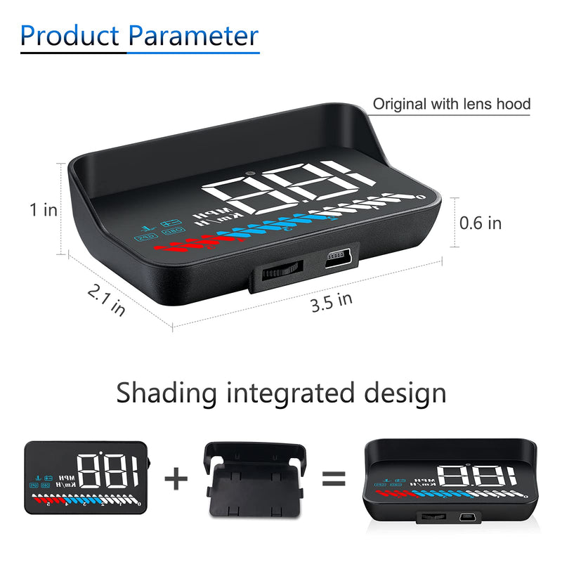 Car HUD Head Up Display M7, OBD/GPS Smart Gauge, Driving Speed, Engine RPM, Voltage, Water Temperature, Etc.., Works Great for All Cars