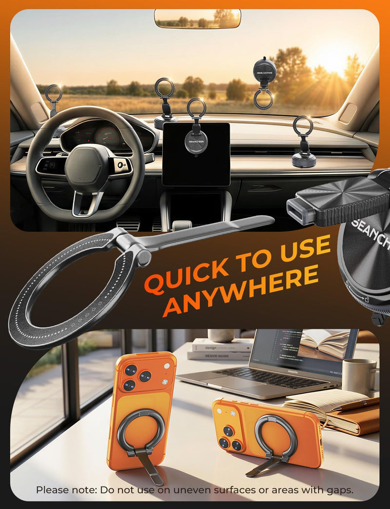 SEANCHEER Detachable 2-in-1 Magnetic Phone Holder for Car, Car Phone Mount | 360° Adjustable Suction Cup Phone Mount for MagSafe Cell Phone Holders for Your Car Dashboard & Windshield, for iPhone 17‑12 Single Head Dual Base