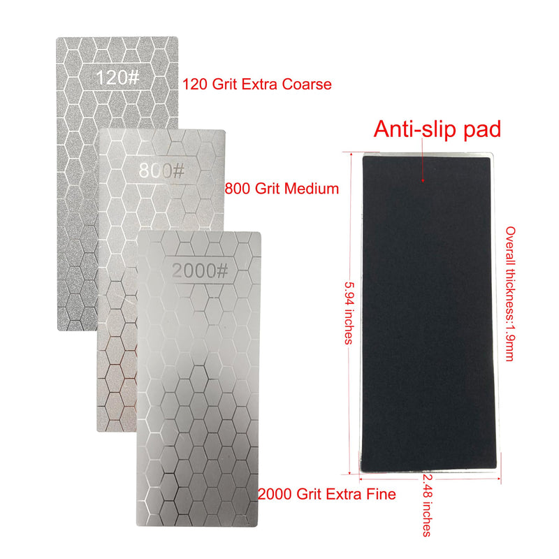 3 Pcs Diamond Sharpening Plates,120 Grit Extra Coarse 800 Grit Medium and 2000 Grit Extra Fine Diamond Knife Sharpeners for Kitchen Scissors Knives Outdoor Tools 120/800/2000